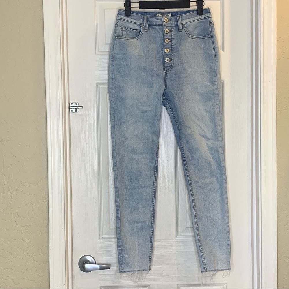 We The Free High Waisted Button Fly Skinny Jeans Raw Hem Size 27